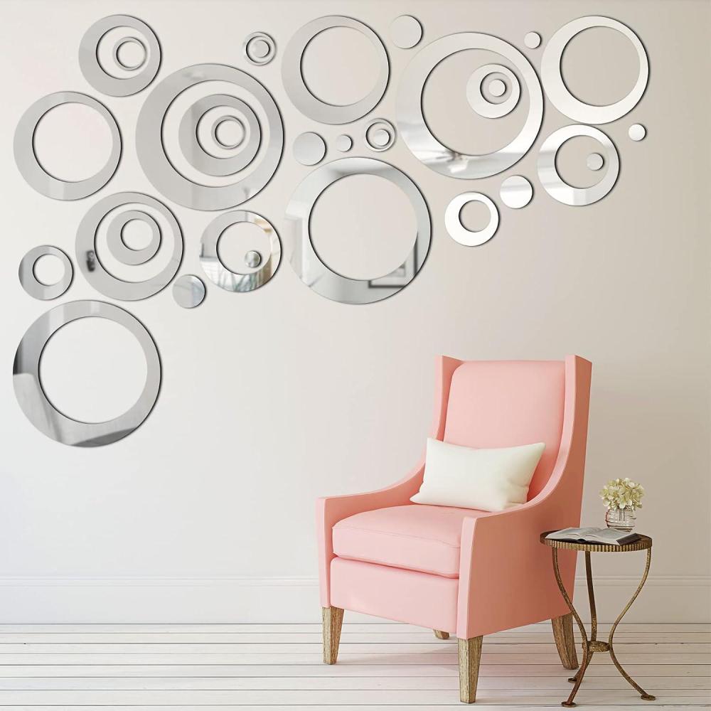 image32 Pieces Removable Circle Wall Mirror Sticker Round Decal Acrylic Setting for Home Living Room Bedroom Decor 15135 cm GoldSilver