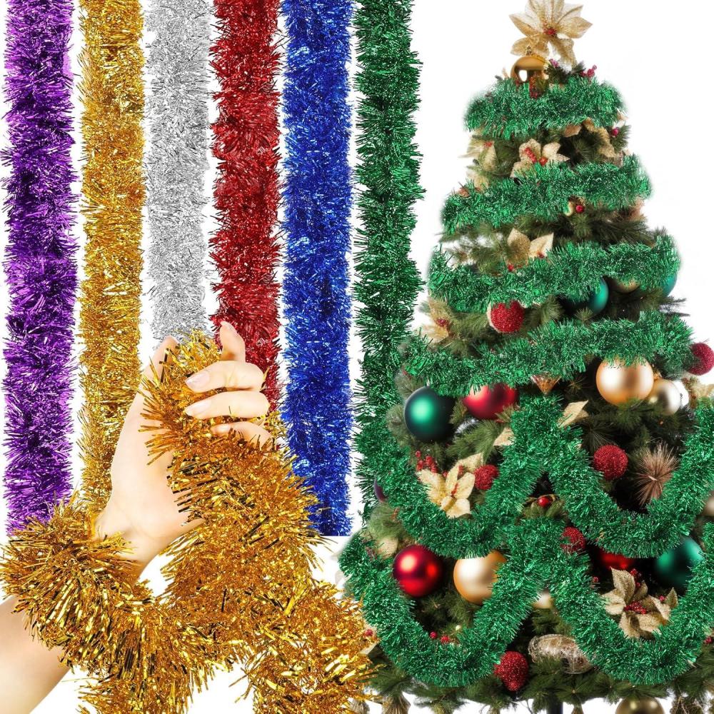 imageShappy 196 8 Feet 6 Rolls 4th of July Tinsel Garland Patriotic Glitter Metallic Twist Garland for Independence Day Party Supplies Hanging DecorationsRed Blue WhiteGold  Silver  Red  Blue  Green  Purple