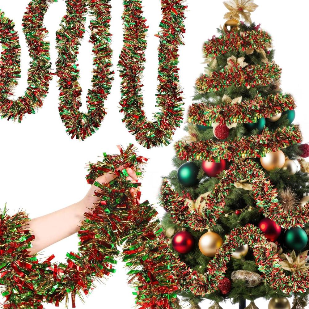 imageShappy 196 8 Feet 6 Rolls 4th of July Tinsel Garland Patriotic Glitter Metallic Twist Garland for Independence Day Party Supplies Hanging DecorationsRed Blue WhiteRed  Gold  Green