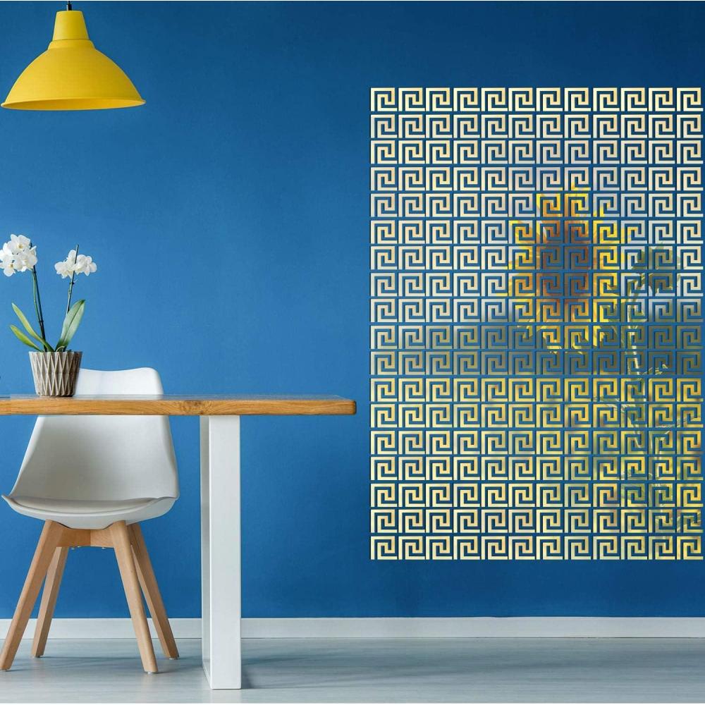 imageShappy 24 Pcs DIY Mirror Wall Stickers Removable Adhensive Geometric Greek Decals Peel and Stick for Home Living Room Bedroom Decor Background DecorationGoldGold