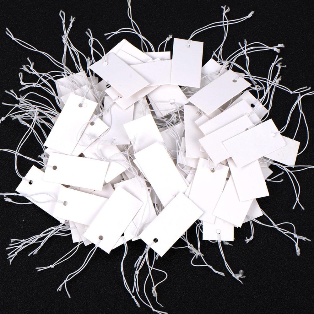 imageShappy 300 Pcs 08 x 158 Inches White Price Display Tags Marking Labels Display Hanging Tags with Elastic String