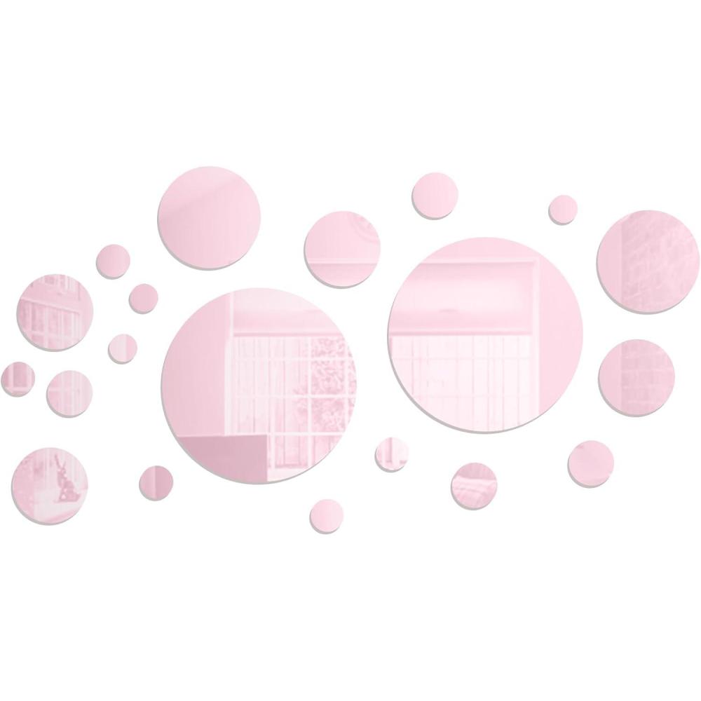imageShappy 32 Pcs Acrylic Mirror Wall Stickers Removable Round Wall Decal Circle Mirror Tiles for Home Bathroom Living Room Bedroom TV Background DecorSilverLarge SizePink