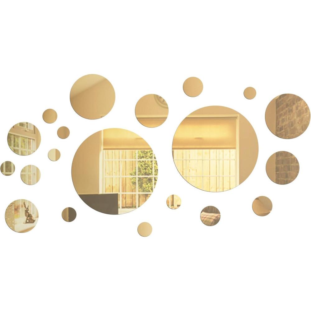 imageShappy 32 Pcs Acrylic Mirror Wall Stickers Removable Round Wall Decal Circle Mirror Tiles for Home Bathroom Living Room Bedroom TV Background DecorSilverLarge SizeGold