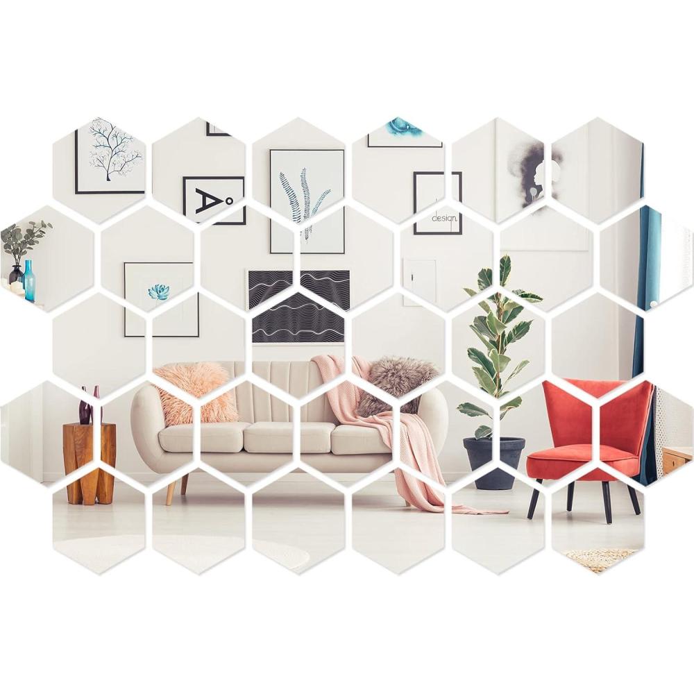 imageShappy 32 Pcs Hexagon Mirror Wall Stickers Removable Silver Acrylic Mirror Stickers Honeycomb Decals for DIY Home Art Bedroom Living Room Wall Decoration10 x 86 x 5 cm11 x 126 x 63 cm