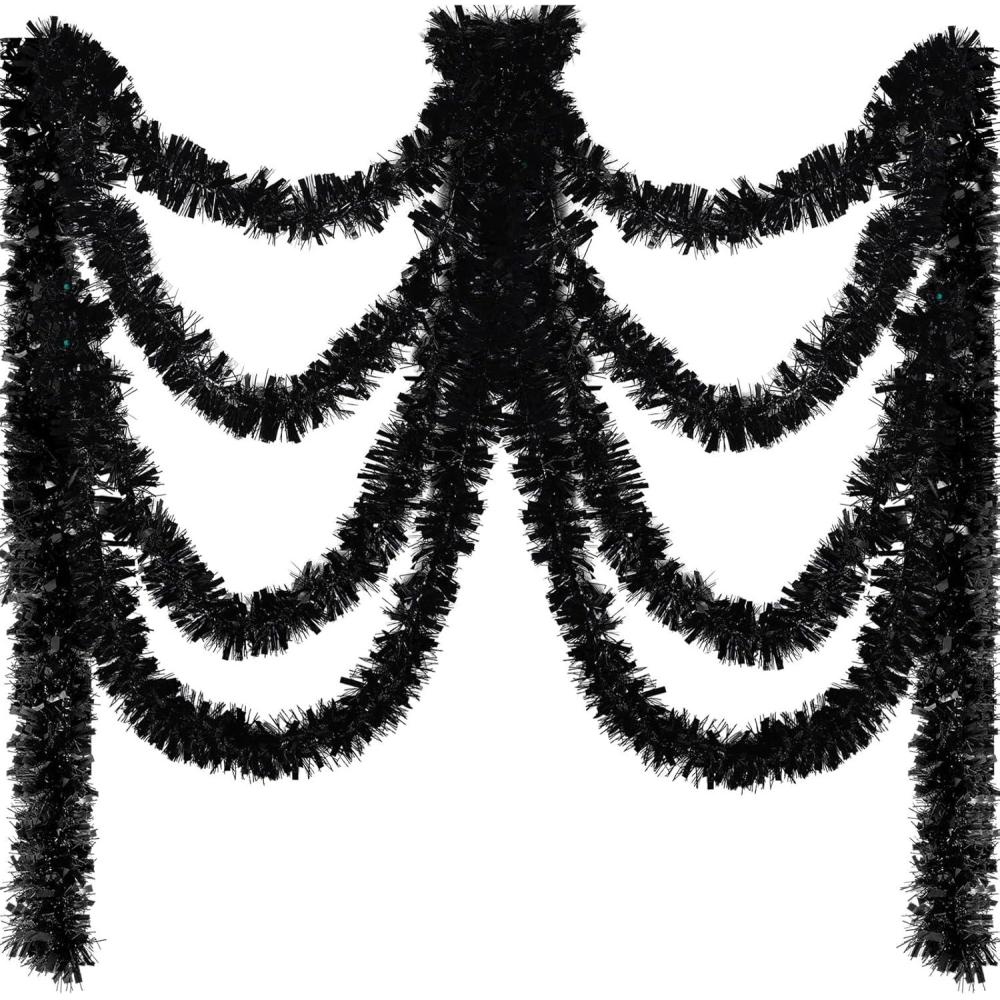 imageShappy 3937 ft 6 Roll Halloween Tinsel Garland Glitter Shiny Tinsel Garland Metallic Foil Hanging Decor for Parade Float Christmas Tree Thanksgiving Birthday Party SuppliesRed Blue WhiteBlack