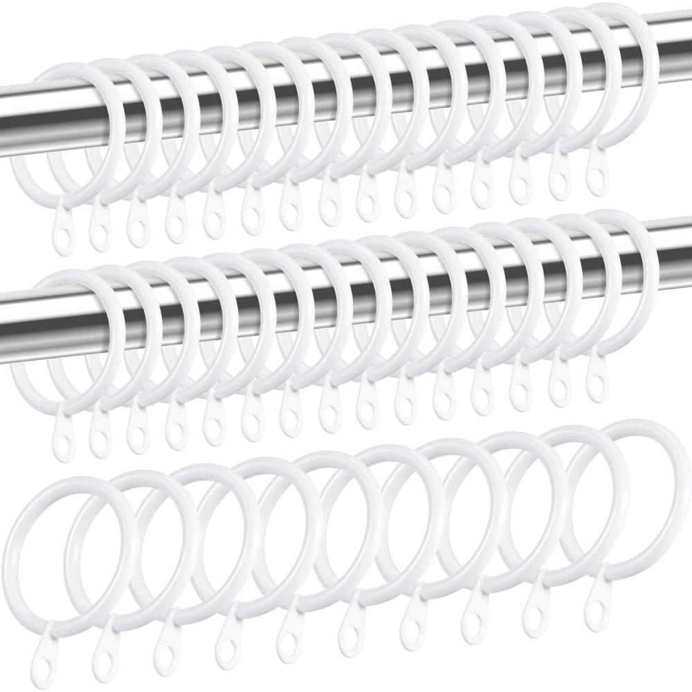 imageShappy 40 Pack Metal Drapery Curtain Rod Rings with Eyelets Internal Diameter 118in Fits up to 079 in Rod Hanging Drape Sliding Eyelet Silver Rings for Window Door Shower BathroomWhite