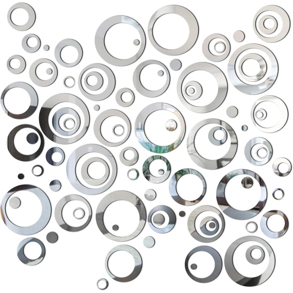 imageShappy 96 Pcs Circle Mirror DIY Wall Sticker Removable Wall Decor Decoration Mirror Decals for Living Room Bedroom 15135 cmSilverSilver