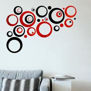 32 Pieces Removable Circle Wall Mirror Sticker Round Decal Acrylic Setting for Home Living Room Bedroom Decor, 1.5-13.5 cm (Gold)(Red and Black)