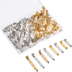 Shappy 100 Pieces Brooch Pin Backs Bar Pins Backs for Crafts Safety Clasp with Plastic Box, Gold and Silver, 4 Sizes, 20/25/32/38 mm