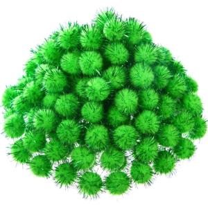 Shappy 1000 Pieces Christmas Glitter Pom Poms 0.5 Inch Fuzzy Pompoms Arts and Crafts Balls for Hobby Supplies and Craft DIY Material(White, Fruit Green, Red)(Fruit Green)