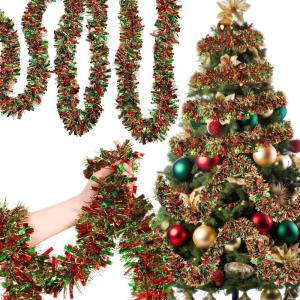 Shappy 196. 8 Feet 6 Rolls 4th of July Tinsel Garland Patriotic Glitter Metallic Twist Garland for Independence Day Party Supplies Hanging Decorations(Red Blue White)(Red  Gold  Green)
