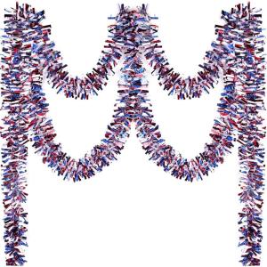 Shappy 196. 8 Feet 6 Rolls 4th of July Tinsel Garland Patriotic Glitter Metallic Twist Garland for Independence Day Party Supplies Hanging Decorations(Red Blue White)(Red Blue White)