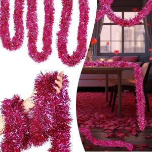 Shappy 196. 8 Feet 6 Rolls 4th of July Tinsel Garland Patriotic Glitter Metallic Twist Garland for Independence Day Party Supplies Hanging Decorations(Red Blue White)(Rose Red)