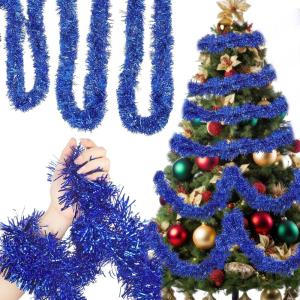 Shappy 196. 8 Feet 6 Rolls 4th of July Tinsel Garland Patriotic Glitter Metallic Twist Garland for Independence Day Party Supplies Hanging Decorations(Red Blue White)(Blue)