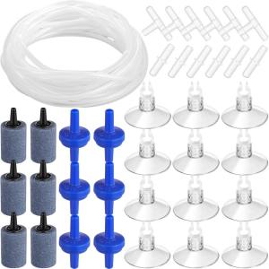 Shappy 20 Feet 36 Pcs Standard 1/5″ Aquarium Airline Tubing, Air Pump Accessories,with Air Stones, Check Valves, Suction Cups and Connectors(6.5 Feet)