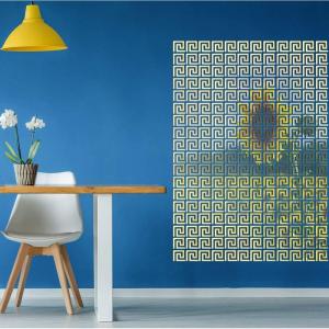Shappy 24 Pcs DIY Mirror Wall Stickers Removable Adhensive Geometric Greek Decals Peel and Stick for Home Living Room Bedroom Decor Background Decoration(Gold)(Gold)