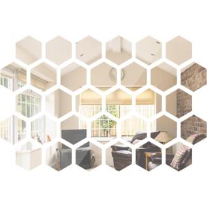 Shappy 24 Pieces Hexagon Mirror Wall Sticker Removable Acrylic Mirror Setting Wall Sticker Decal Honey Comb Decal for Living Room Bedroom Home Decor(12.6 x 11 x 6.3 cm)(15 x 18 x 9 cm)