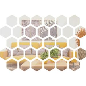 Shappy 24 Pieces Hexagon Mirror Wall Sticker Removable Acrylic Mirror Setting Wall Sticker Decal Honey Comb Decal for Living Room Bedroom Home Decor(12.6 x 11 x 6.3 cm)(15 x 13.3 x 7.5 cm)