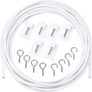 Shappy 3 Meter Curtain Wire with 6 Pack Self Adhesive Hooks, 4 Pairs of Hooks and Eyes for Net Curtain Rods Hanging System