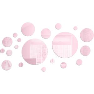 Shappy 32 Pcs Acrylic Mirror Wall Stickers Removable Round Wall Decal Circle Mirror Tiles for Home Bathroom Living Room Bedroom TV Background Decor(Silver,Large Size)(Pink)