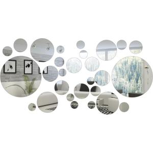 Shappy 32 Pcs Acrylic Mirror Wall Stickers Removable Round Wall Decal Circle Mirror Tiles for Home Bathroom Living Room Bedroom TV Background Decor(Silver,Large Size)(Silver)