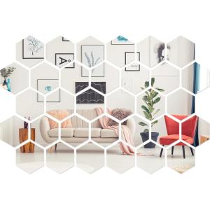 Shappy 32 Pcs Hexagon Mirror Wall Stickers Removable Silver Acrylic Mirror Stickers Honeycomb Decals for DIY Home Art Bedroom Living Room Wall Decoration(10 x 8.6 x 5 cm)(11 x 12.6 x 6.3 cm)