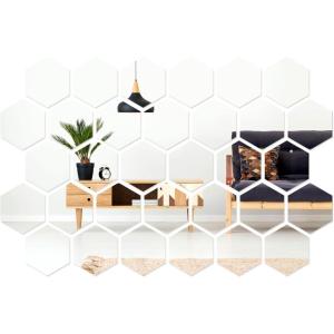 Shappy 32 Pcs Hexagon Mirror Wall Stickers Removable Silver Acrylic Mirror Stickers Honeycomb Decals for DIY Home Art Bedroom Living Room Wall Decoration(10 x 8.6 x 5 cm)(18.4 x 16 x 9.2 cm)
