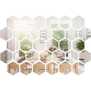 Shappy 32 Pcs Hexagon Mirror Wall Stickers Removable Silver Acrylic Mirror Stickers Honeycomb Decals for DIY Home Art Bedroom Living Room Wall Decoration(10 x 8.6 x 5 cm)(10 x 8.6 x 5 cm)