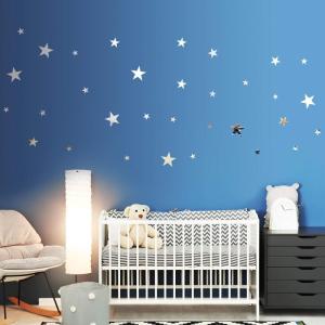 Shappy 32 Pcs Star Mirror Wall Stickers for Bedroom Living Room Decoration DIY Removable Acrylic Mirror Wall Decals for Home Nursery Interior Wallpaper Background Art Decor(Black)(Silver)