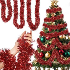 Shappy 393.7 ft 6 Roll Halloween Tinsel Garland Glitter Shiny Tinsel Garland Metallic Foil Hanging Decor for Parade Float Christmas Tree Thanksgiving Birthday Party Supplies(Red, Blue, White)(Red)