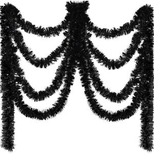 Shappy 393.7 ft 6 Roll Halloween Tinsel Garland Glitter Shiny Tinsel Garland Metallic Foil Hanging Decor for Parade Float Christmas Tree Thanksgiving Birthday Party Supplies(Red, Blue, White)(Black)