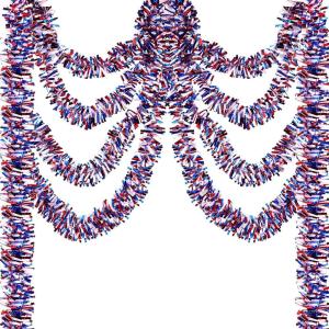 Shappy 393.7 ft 6 Roll Halloween Tinsel Garland Glitter Shiny Tinsel Garland Metallic Foil Hanging Decor for Parade Float Christmas Tree Thanksgiving Birthday Party Supplies(Red, Blue, White)(Red  Blue  White)