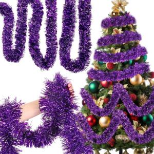 Shappy 393.7 ft 6 Roll Halloween Tinsel Garland Glitter Shiny Tinsel Garland Metallic Foil Hanging Decor for Parade Float Christmas Tree Thanksgiving Birthday Party Supplies(Red, Blue, White)(Purple)