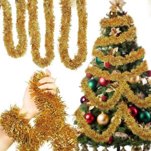 Shappy 393.7 ft 6 Roll Halloween Tinsel Garland Glitter Shiny Tinsel Garland Metallic Foil Hanging Decor for Parade Float Christmas Tree Thanksgiving Birthday Party Supplies(Red, Blue, White)(Gold)