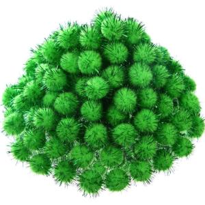 Shappy 500 Pieces Christmas Glitter Pompoms 1 Inch Fuzzy Pom Poms Arts Crafts Making Balls for Hobby Supplies Craft DIY Party Decoration (Red)(Fruit Green)