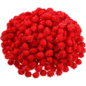 Shappy 500 Pieces Christmas Glitter Pompoms 1 Inch Fuzzy Pom Poms Arts Crafts Making Balls for Hobby Supplies Craft DIY Party Decoration (Red)(Red)