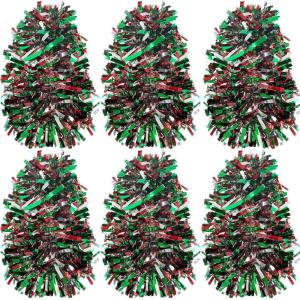 Shappy 88.5 ft 6 Rolls Halloween Tinsel Garland Decor Glitter Metallic Twist Garland Wedding Summer Luau Birthday Party Indoor Outdoor Hanging Home Decor(Black)(Silver  Red  Green)