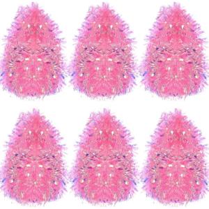Shappy 88.5 ft 6 Rolls Halloween Tinsel Garland Decor Glitter Metallic Twist Garland Wedding Summer Luau Birthday Party Indoor Outdoor Hanging Home Decor(Black)(Laser Pink)