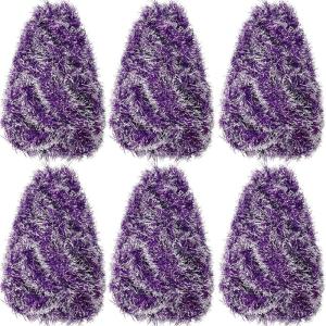 Shappy 88.5 ft 6 Rolls Halloween Tinsel Garland Decor Glitter Metallic Twist Garland Wedding Summer Luau Birthday Party Indoor Outdoor Hanging Home Decor(Black)(Purple Frosted Tip)