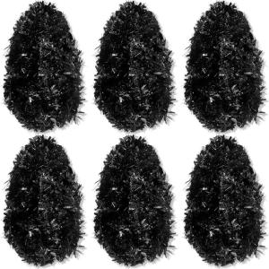 Shappy 88.5 ft 6 Rolls Halloween Tinsel Garland Decor Glitter Metallic Twist Garland Wedding Summer Luau Birthday Party Indoor Outdoor Hanging Home Decor(Black)(Black)