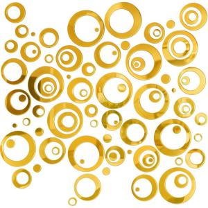 Shappy 96 Pcs Circle Mirror DIY Wall Sticker Removable Wall Decor Decoration Mirror Decals for Living Room Bedroom, 1.5-13.5 cm(Silver)(Gold)
