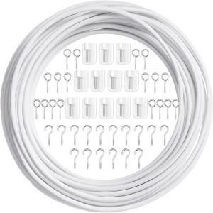 Shappy Curtain Wire with Self-Adhesive Hooks, Hooks and Eyes for Net Curtain Rod(6 Meters, 8 Pairs)(12 Meters  16 Pairs)