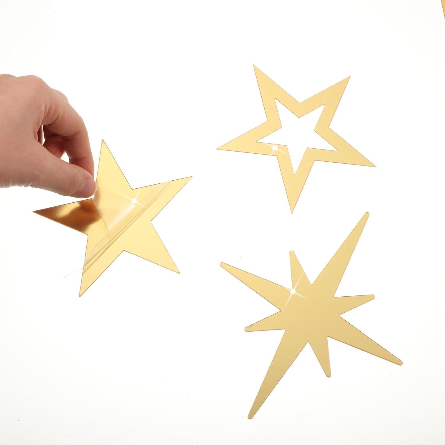 imageShappy 100 Pcs Acrylic Moon Star Mirror Wall Stickers Decal 3D Acrylic Mirror Stickers Removable Decal for Room Good Night Nursery House Bedroom Wall Decor BlackGold