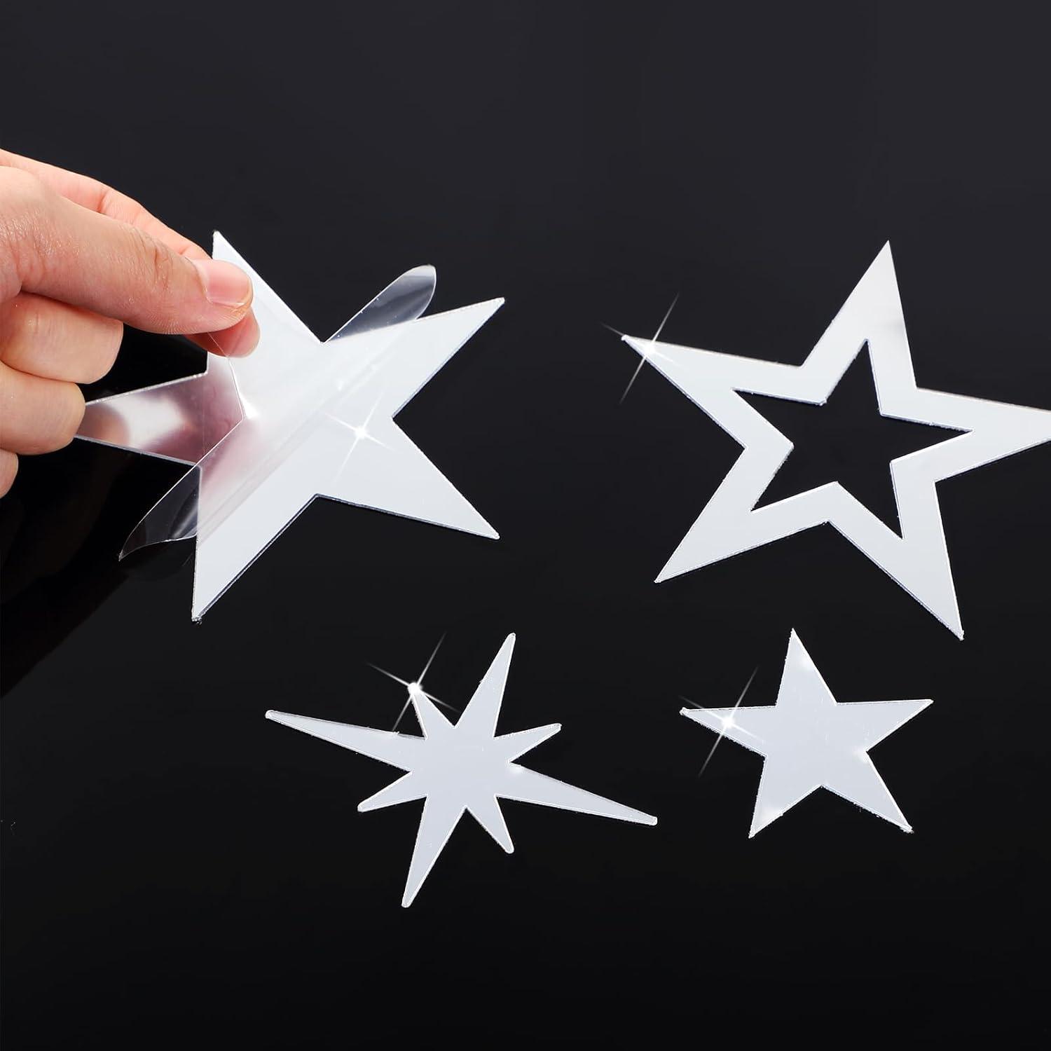 imageShappy 100 Pcs Acrylic Moon Star Mirror Wall Stickers Decal 3D Acrylic Mirror Stickers Removable Decal for Room Good Night Nursery House Bedroom Wall Decor BlackSilver