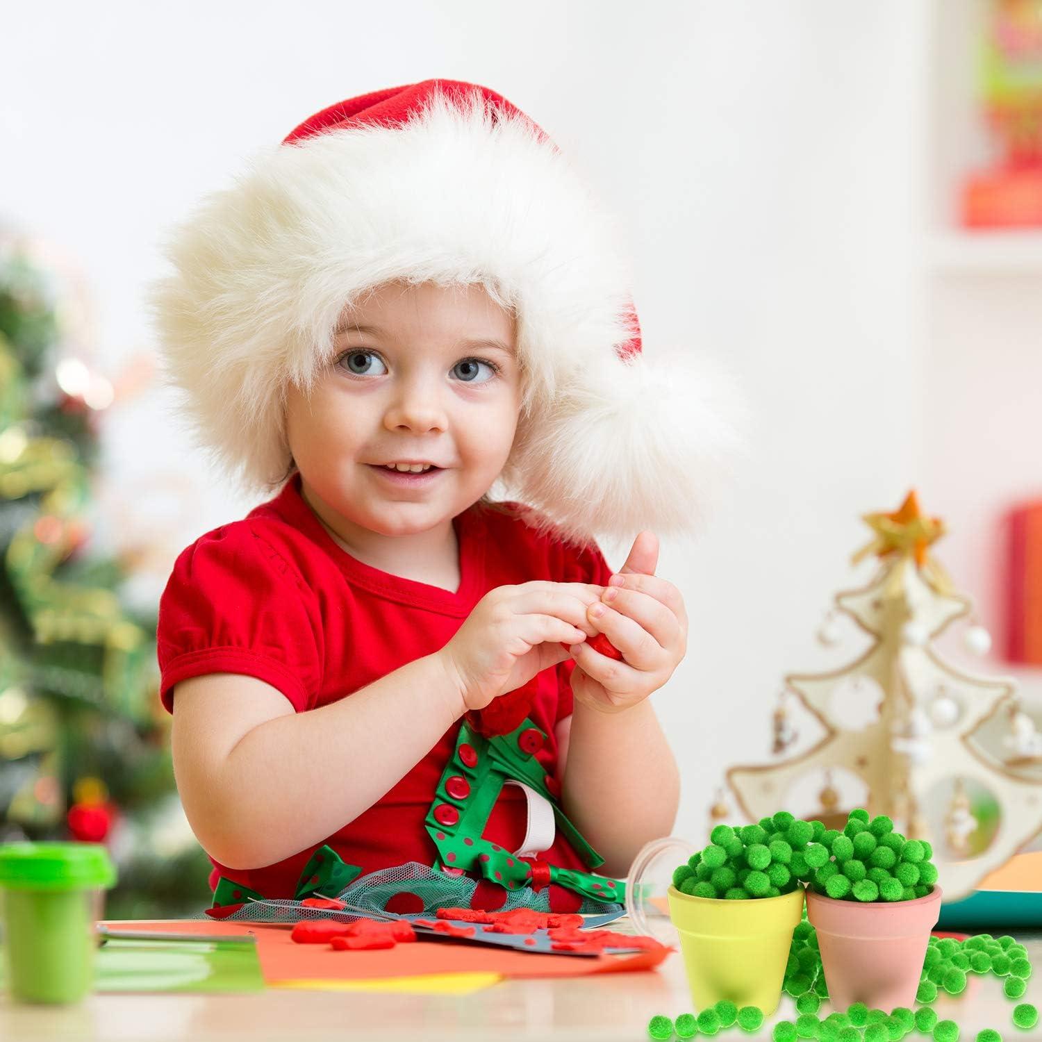 image2000 Pieces 05 Inch Christmas Pom Poms Crafts Mini Pompoms Balls for Craft DIY and Hobby Supplies WhiteGreenRedFruit Green