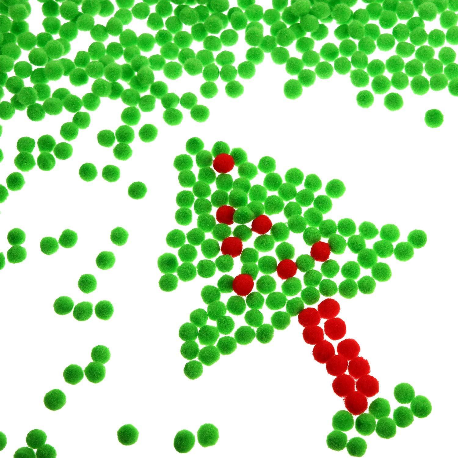 image2000 Pieces 05 Inch Christmas Pom Poms Crafts Mini Pompoms Balls for Craft DIY and Hobby Supplies WhiteGreenRedFruit Green