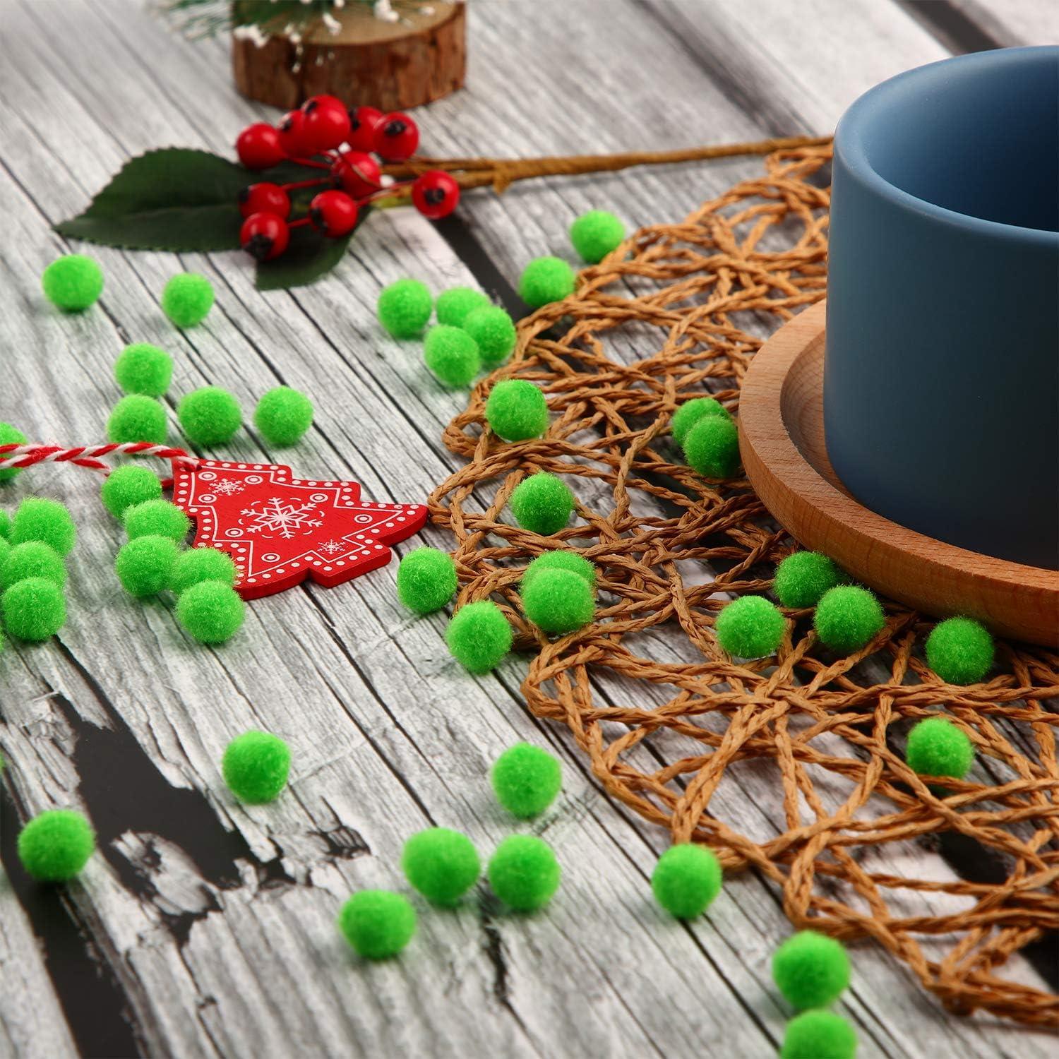 image2000 Pieces 05 Inch Christmas Pom Poms Crafts Mini Pompoms Balls for Craft DIY and Hobby Supplies WhiteGreenRedFruit Green