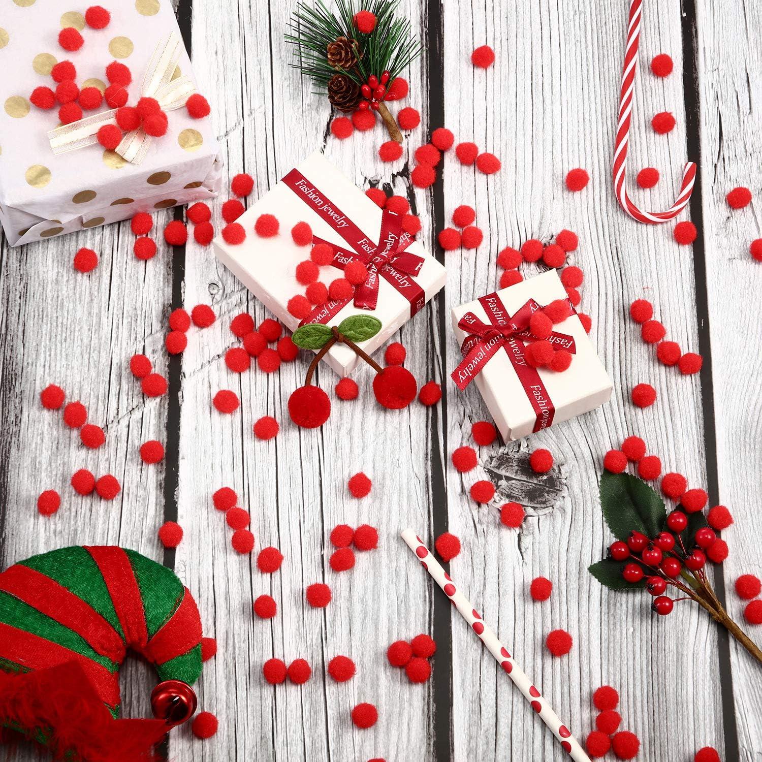image2000 Pieces 05 Inch Christmas Pom Poms Crafts Mini Pompoms Balls for Craft DIY and Hobby Supplies WhiteGreenRedRed