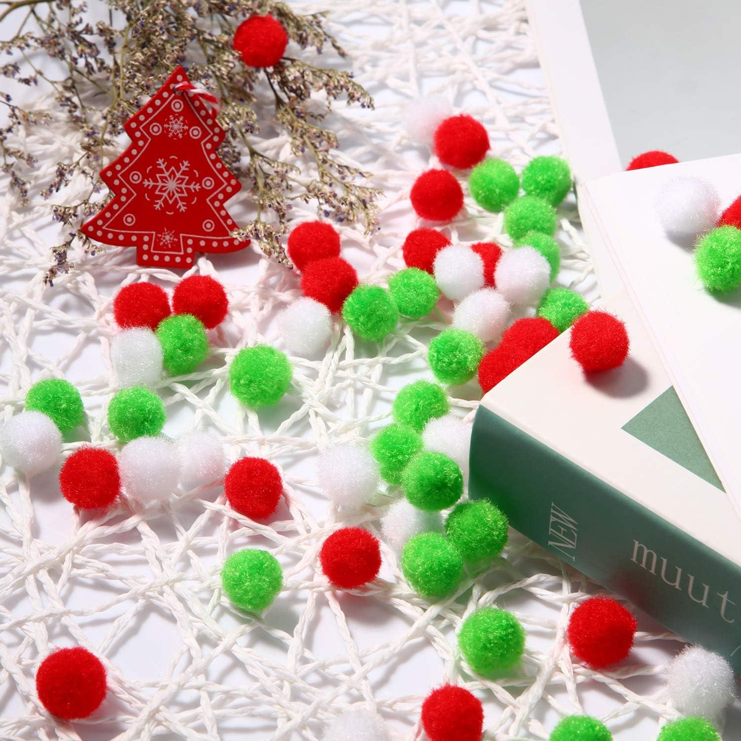 image2000 Pieces 05 Inch Christmas Pom Poms Crafts Mini Pompoms Balls for Craft DIY and Hobby Supplies WhiteGreenRedWhite Fruit Green Red
