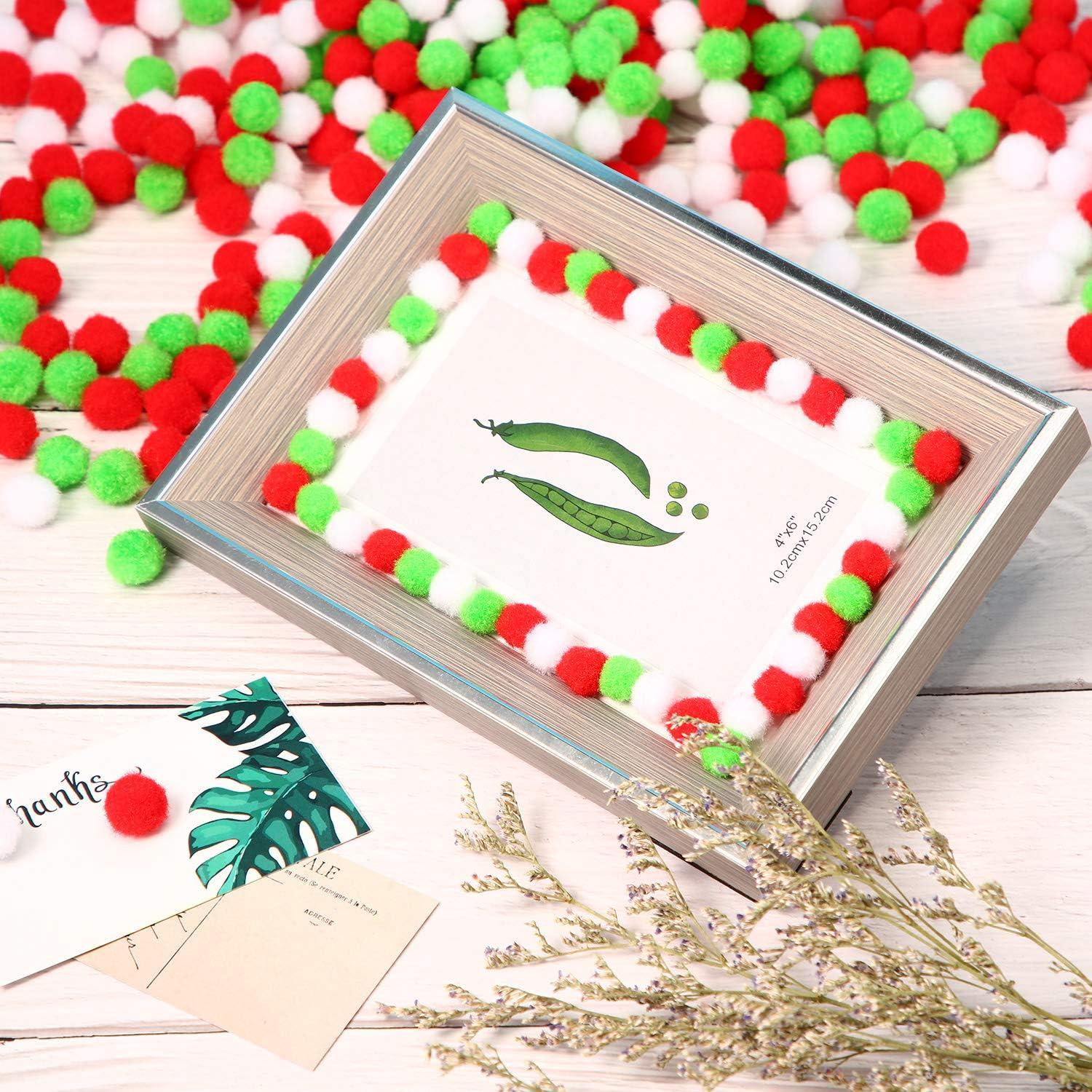 image2000 Pieces 05 Inch Christmas Pom Poms Crafts Mini Pompoms Balls for Craft DIY and Hobby Supplies WhiteGreenRedWhite Fruit Green Red